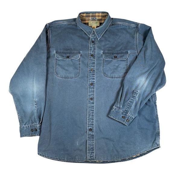 L.L. Bean Other - Vintage L.L. Bean Men's 2XL Denim Flannel Lined Shirt Jacket Distressed READ